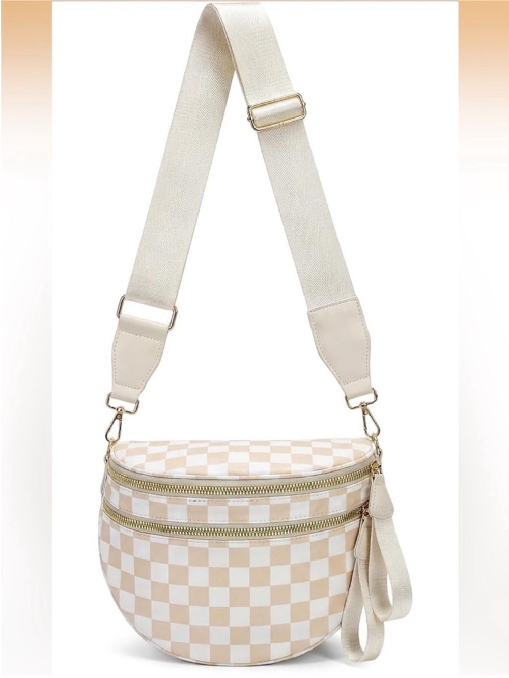 NWOT Caitina Cream Checkered Crossbody Bag with Wide Strap